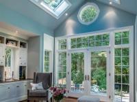 family room with vaulted ceiling towards rear yard