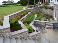 Carr project - nautical New England waterfront home - rear patio planters