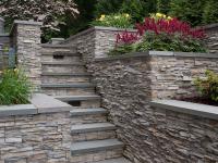 Carr project - nautical New England waterfront home - rear stair planters