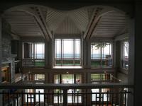 Carr project - nautical New England waterfront home - living bayview windows from second floor