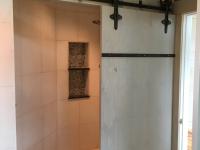 barn door shower detail - shore house - karminski project