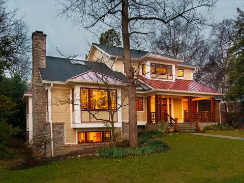 The exterior of Ballard home at dusk