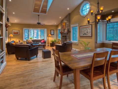 The living room and dining room in the renovated Ballard home