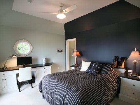 Carr project - nautical New England waterfront home - guest bedroom after