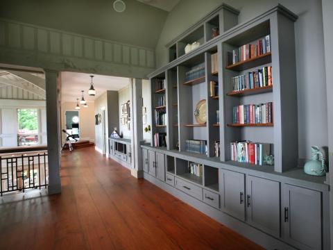 Carr project - nautical New England waterfront home - second floor hallway built-ins