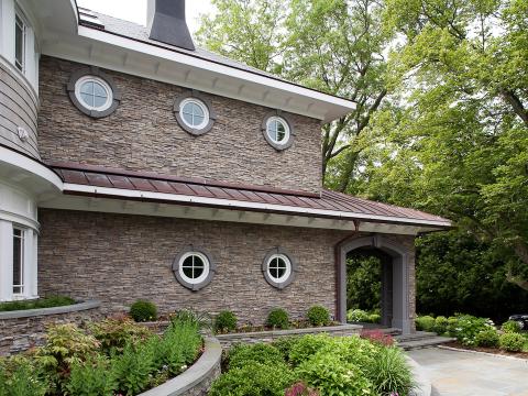 Carr project - nautical New England waterfront home - exterior front detail