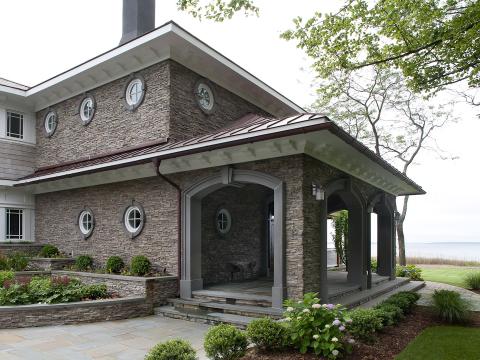 Carr project - nautical New England waterfront home - side portico