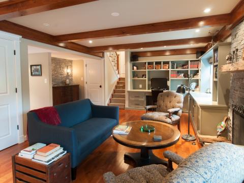 Cole project - craft style mid-century split level - den towards wet bar