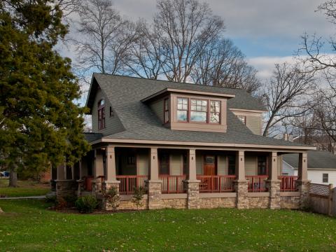The Henry project's wrap around porch, front porch in the California bungalow style
