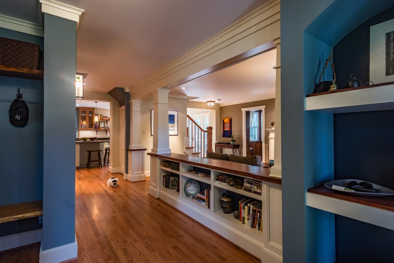 teal foyer with built-ins - Two story renovation - Loucks project