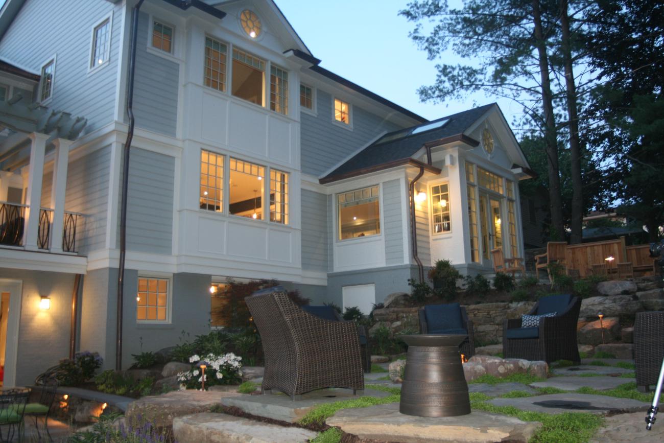 backyard details at dusk - McLean waterfront - Graham project