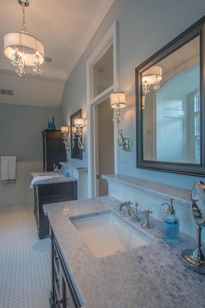 master bath with 3 vanities and shower - McLean waterfront - Graham project