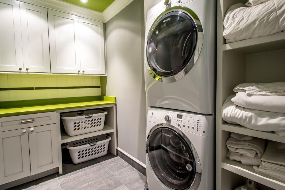 second floor laundry with lime green - McLean waterfront - Graham project