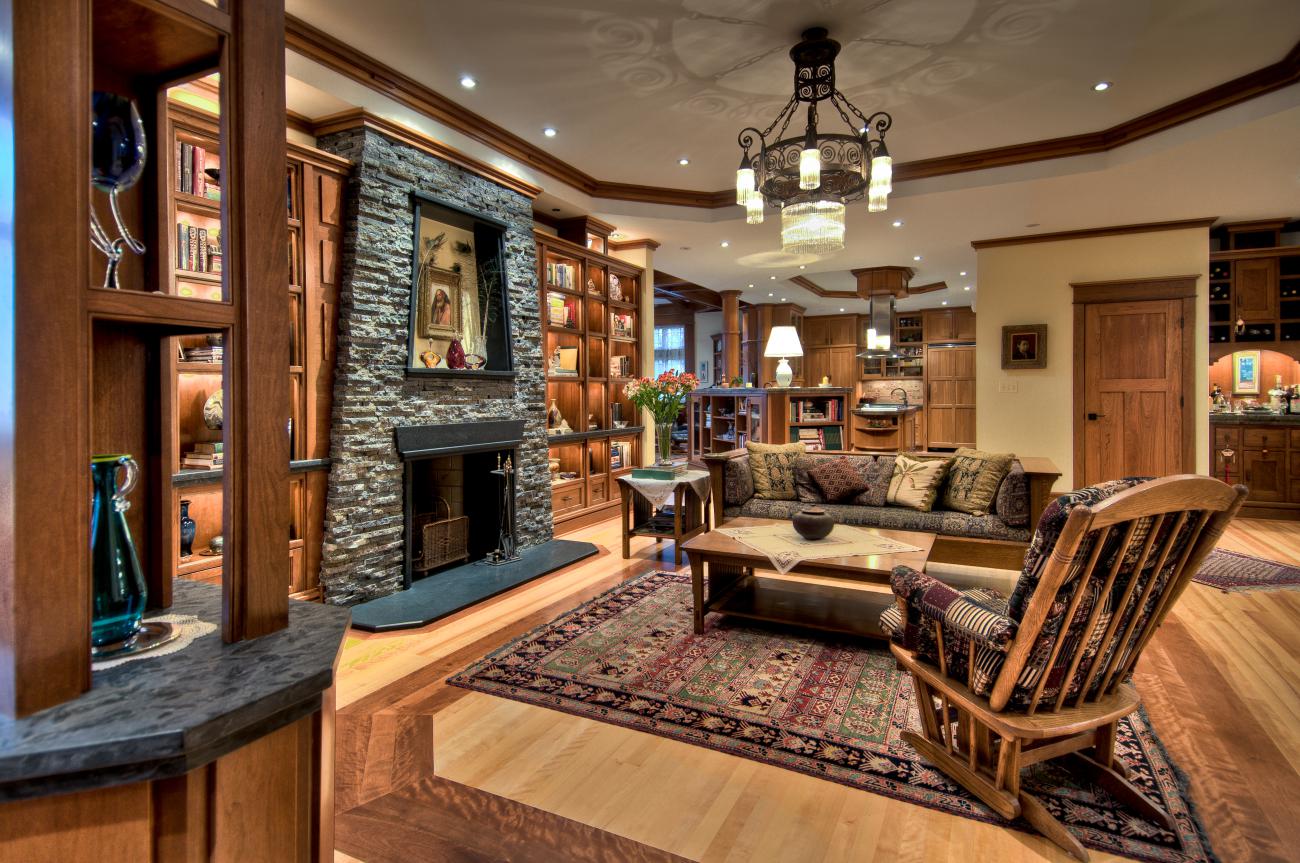 living room detail towards kitchen