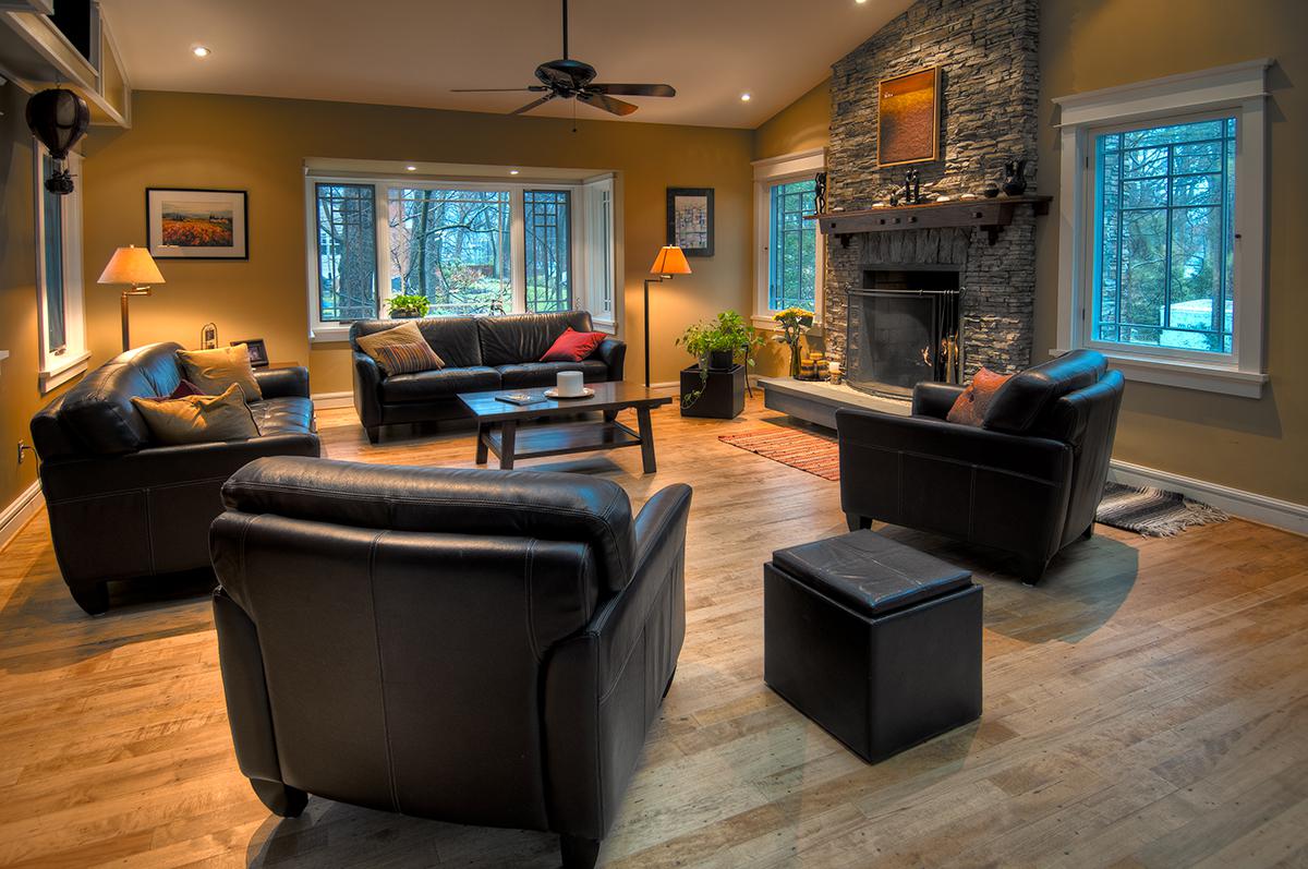 The Ballard's renovated living room with Japanese influences