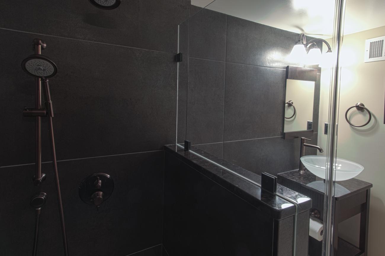 basement bathroom towards vanity - Vienna split level renovation - Boswell project