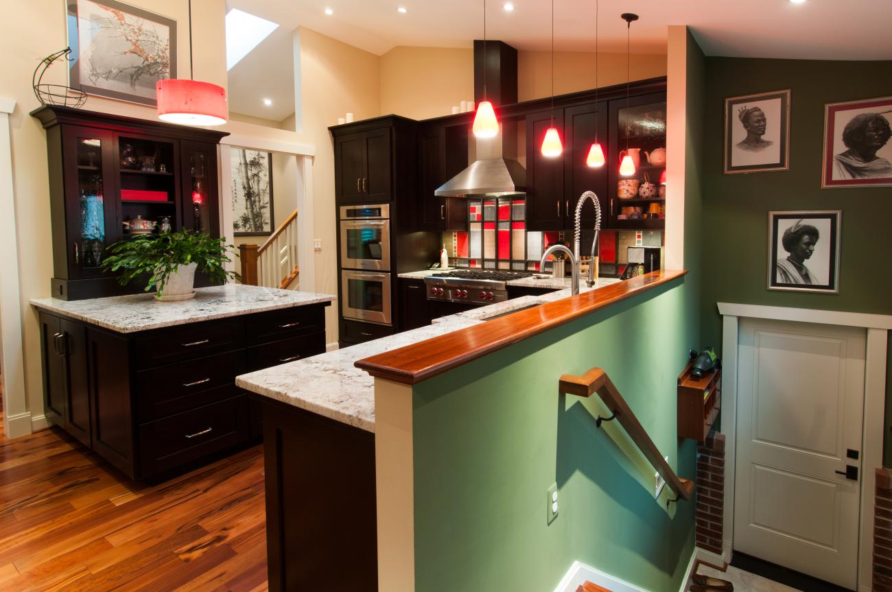 kitchen towards front of house - Vienna split level renovation - Boswell project