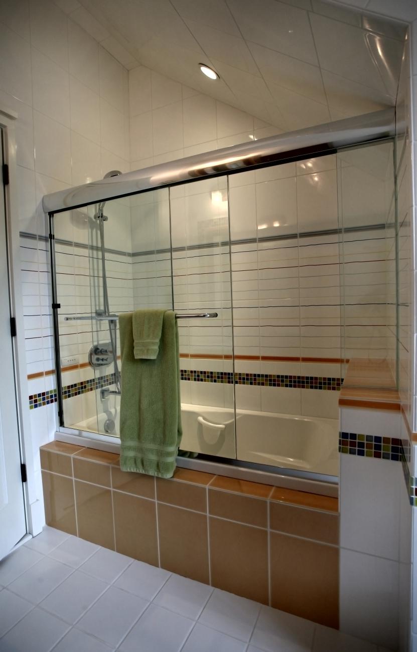 Carr project - nautical New England waterfront home - shower and tub detail