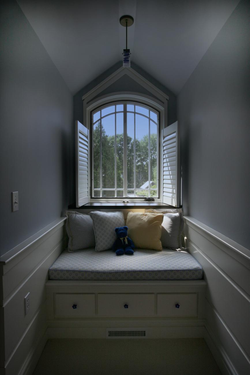 Carr project - nautical New England waterfront home - dormer window seat