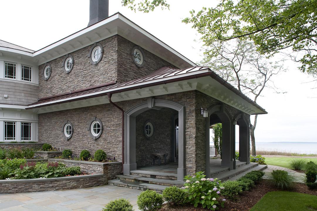 Carr project - nautical New England waterfront home - side portico