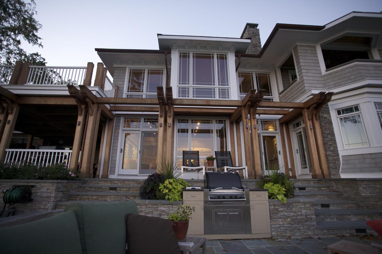 Carr project - nautical New England waterfront home - rear patio details