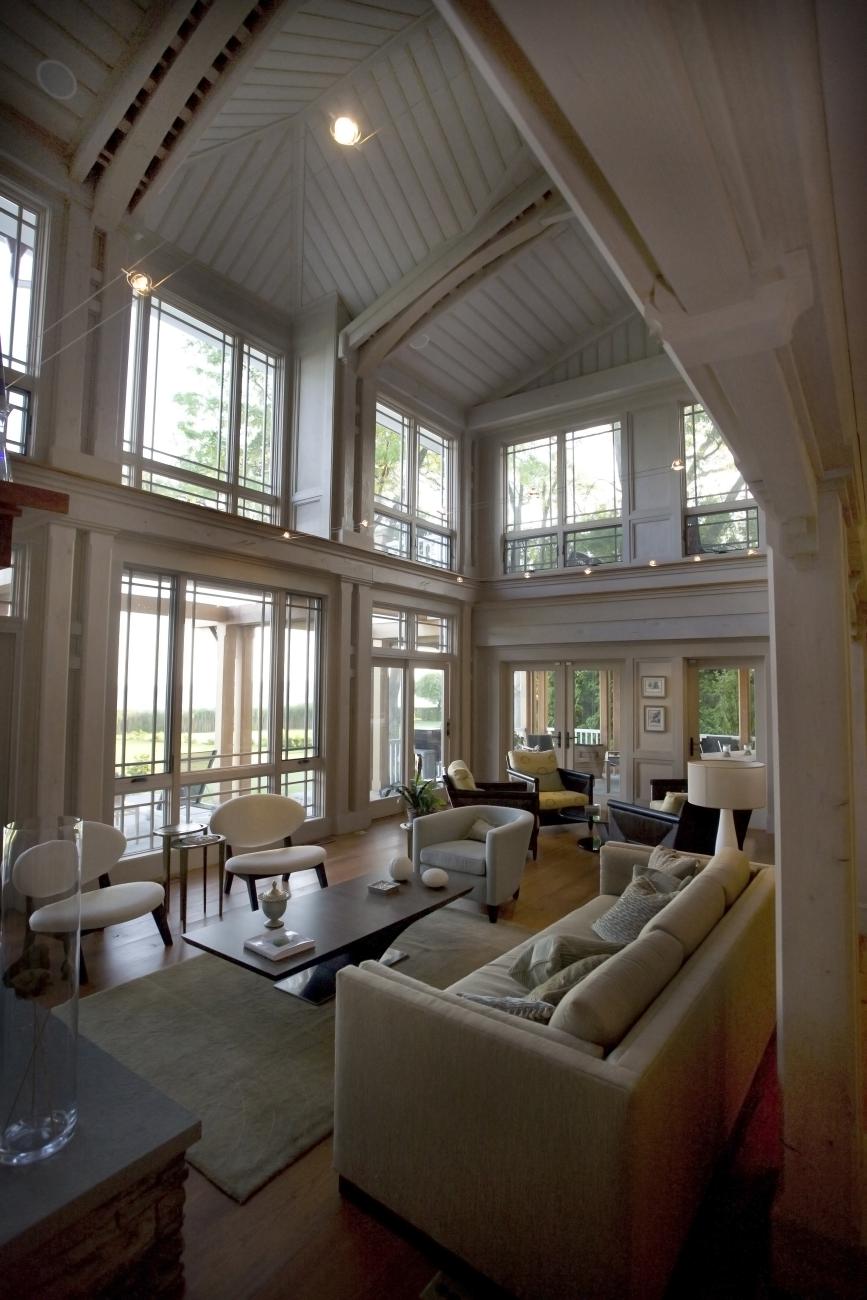 Carr project - nautical New England waterfront home - vaulted ceiling living room