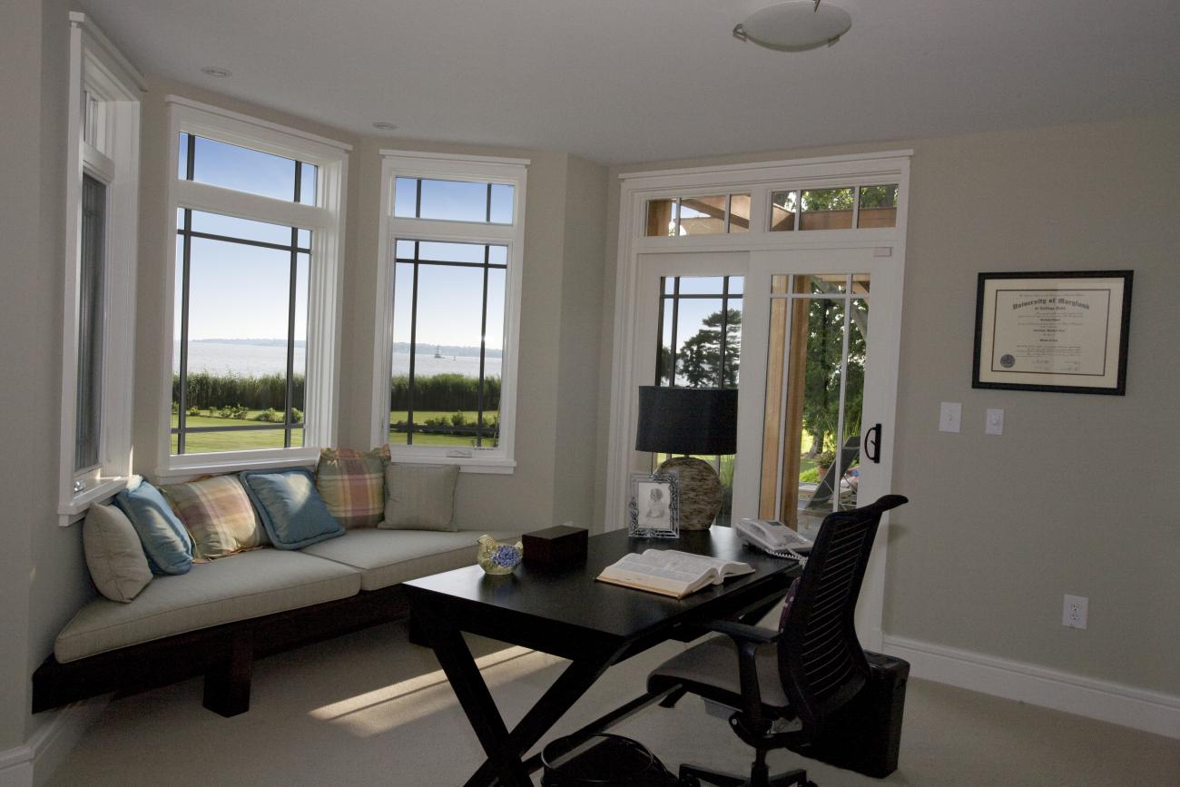 Carr project - nautical New England waterfront home - study nook with water views