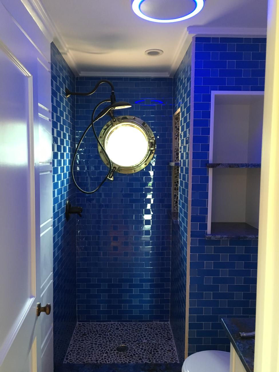 blue hall bathroom - shore house - karminski project